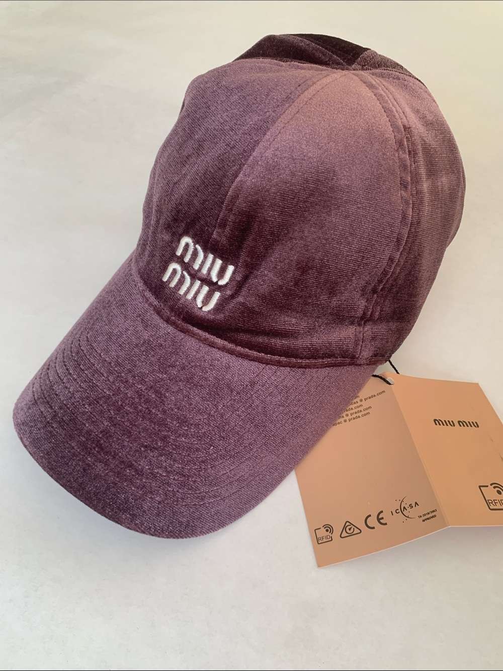 Miu Miu Dusty Rose Velvet Logo Baseball Cap